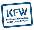 Blaues viereckiges Logo in blau der KfW