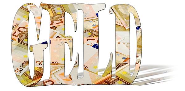 Geldscheine in Buchstaben als Wort Geld abgebildet